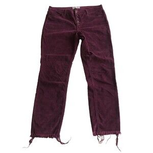 Free People Women’s Corduroy Skinny Pants Purple Wine Button Fly Raw Hem W30